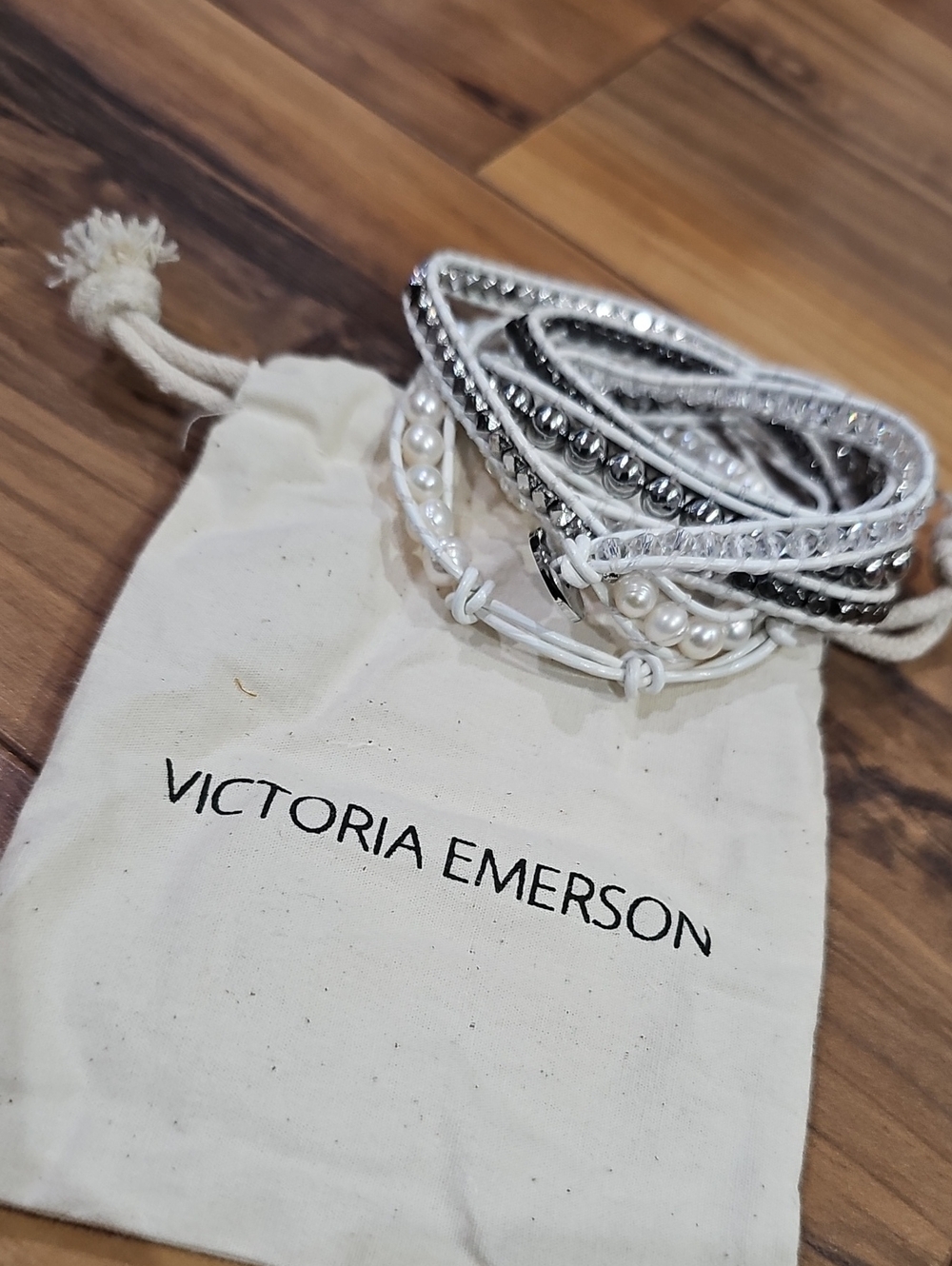 Victoria Emerson White and Silver Layered Wrap Bracelet